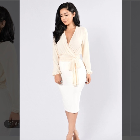 Ivory v neck wrap long sleeve top - Picture 1 of 3